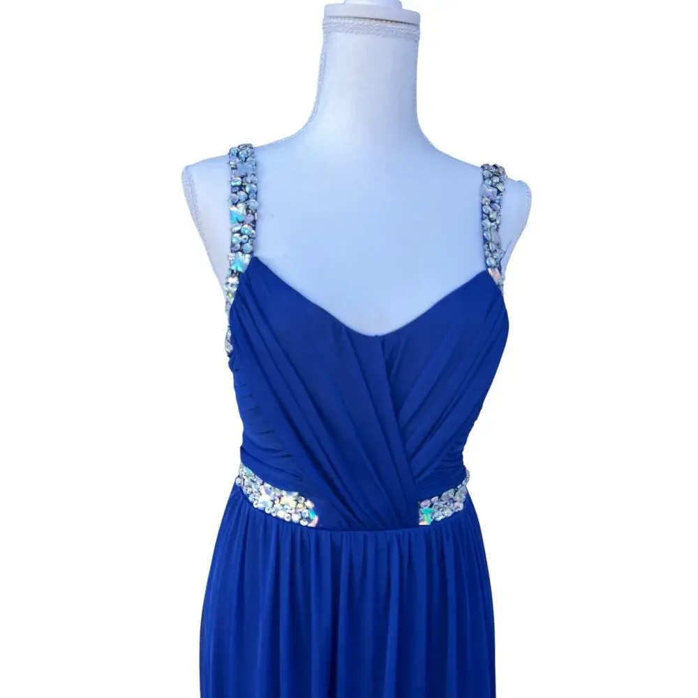 City Triangles Women's Long Maxi Gown Party Dress Rhinestone Beaded Blue Size 7